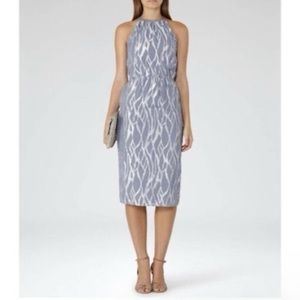 Reiss cocktail dress model name cass size 4 color metallic/silver